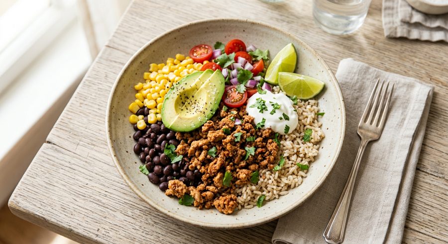 Turkey Harvest Taco Bowl served and ready to eat