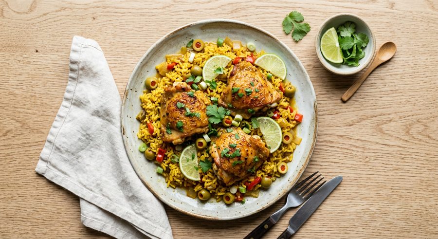 Arroz con Pollo Caribeño served and ready to eat
