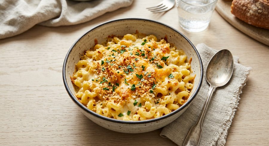 Baked Mac & Cheese served and ready to eat