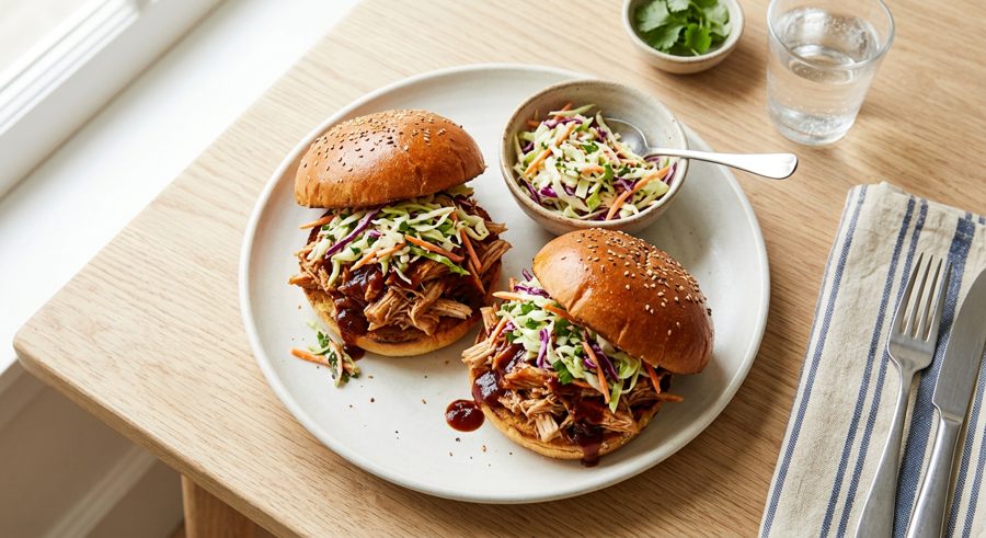 BBQ Pulled Chicken Sandwiches served and ready to eat