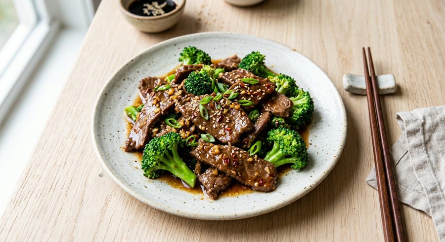 Beef & Broccoli served and ready to eat