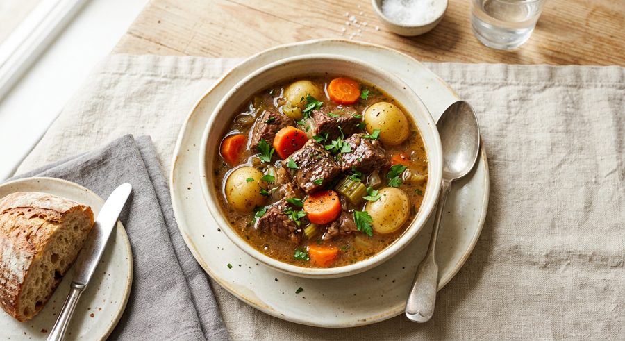 Slow Cooker Beef Stew served and ready to eat