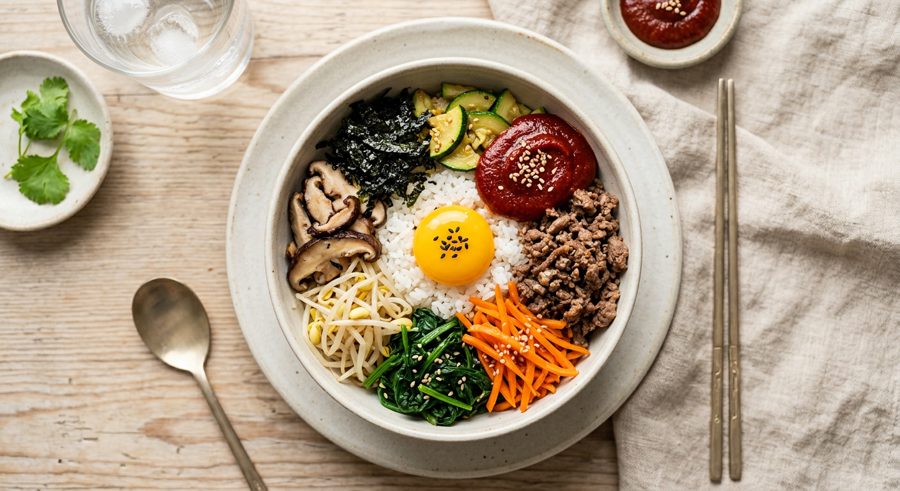 Bibimbap served and ready to eat