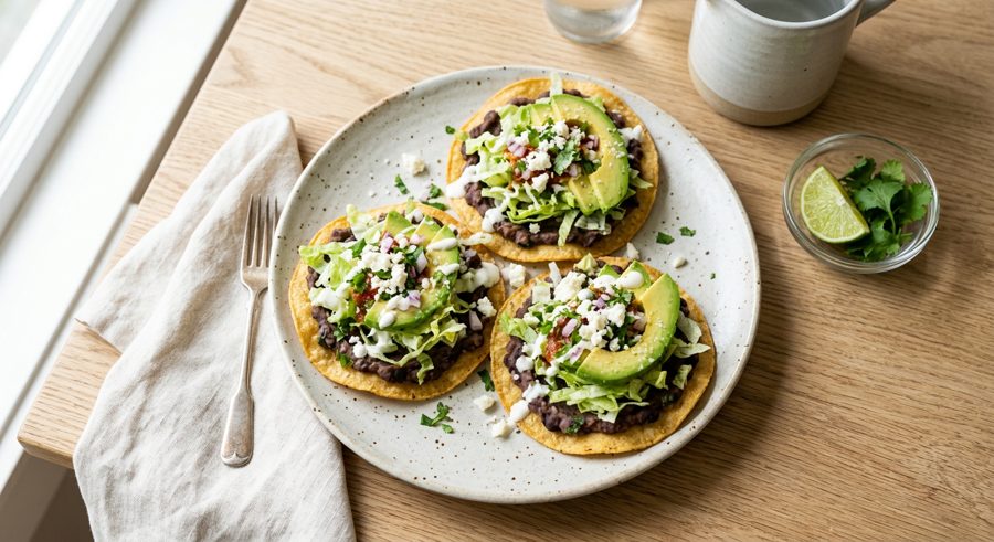 Black Bean Tostadas served and ready to eat