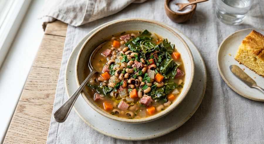 Black-Eyed Pea Soup served and ready to eat