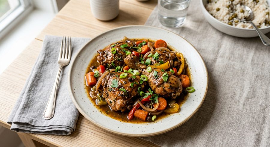 Brown Stew Chicken served and ready to eat