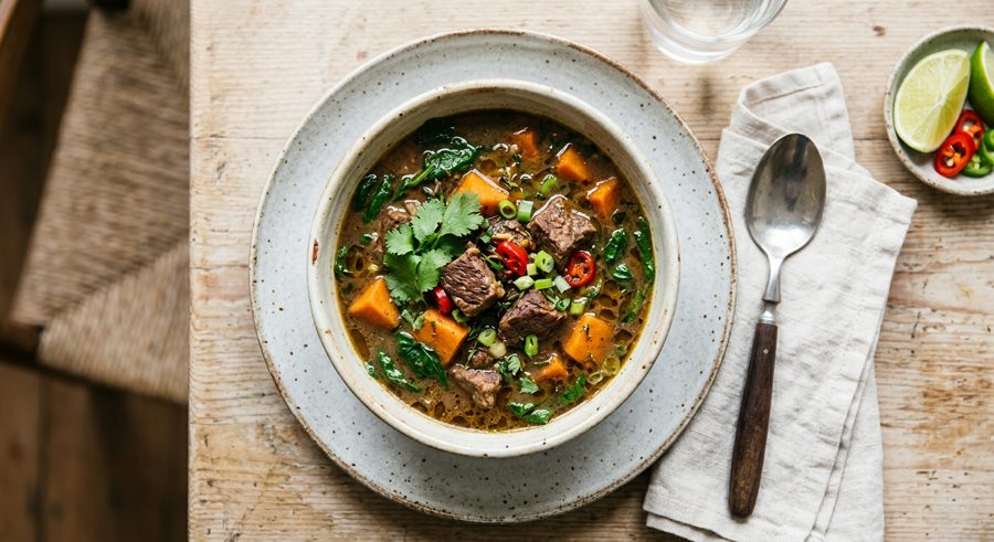 Caribbean Pepper Pot Soup served and ready to eat