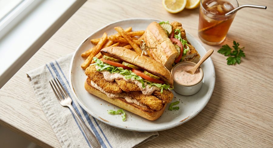 Catfish Po'Boys served and ready to eat