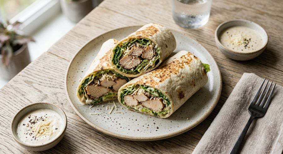 Chicken Caesar Wraps served and ready to eat