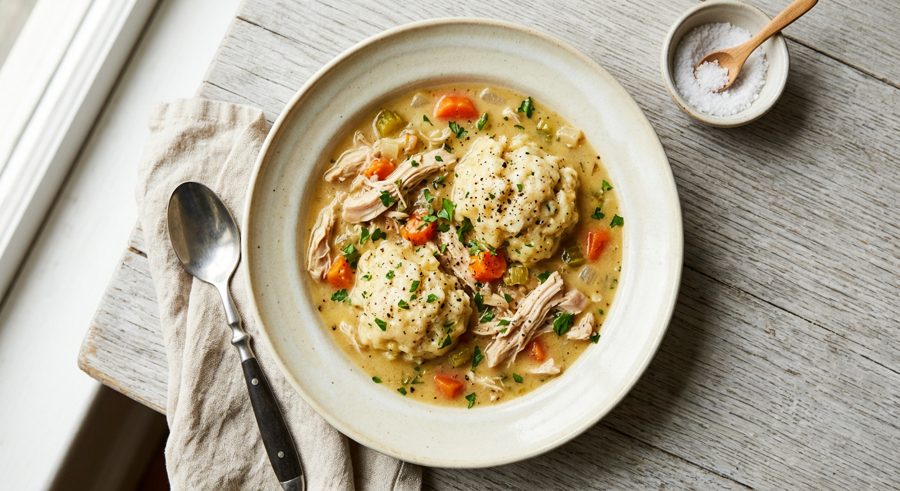 Chicken & Dumplings served and ready to eat