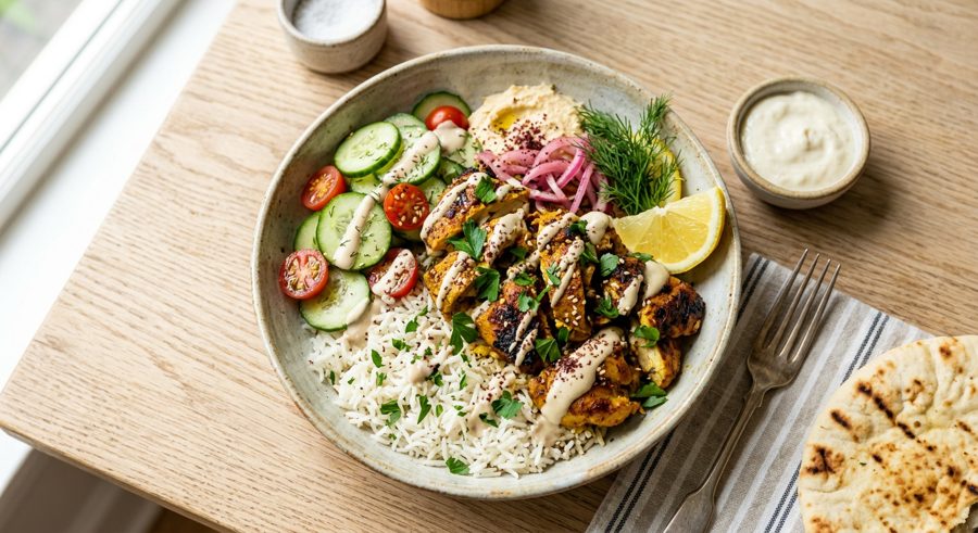Chicken Shawarma Bowls served and ready to eat