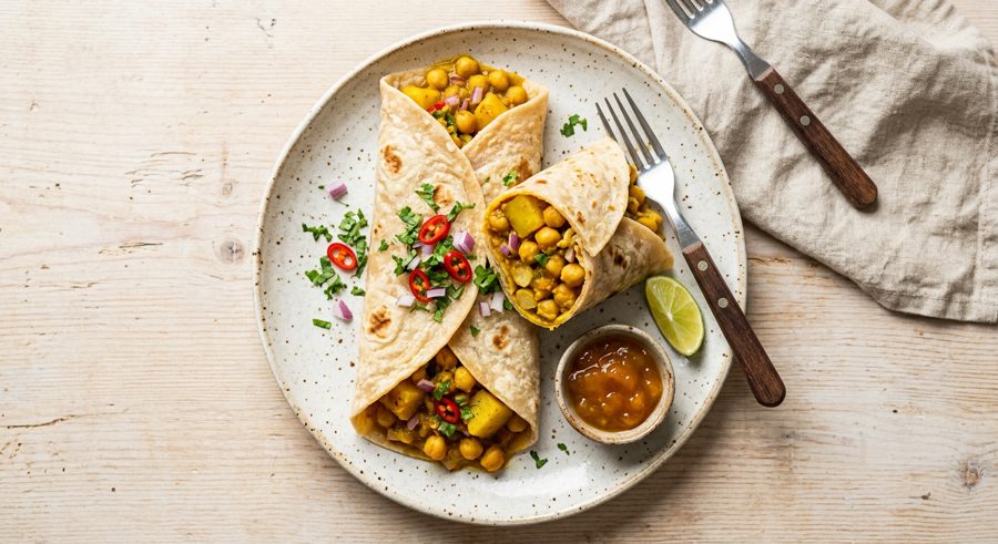 Chickpea Roti Wraps served and ready to eat