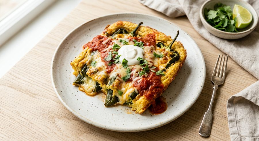 Chiles Rellenos Bake served and ready to eat