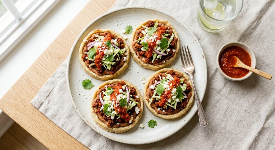 Chorizo Sopes served and ready to eat