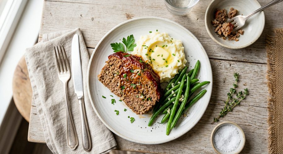 Classic Meatloaf served and ready to eat