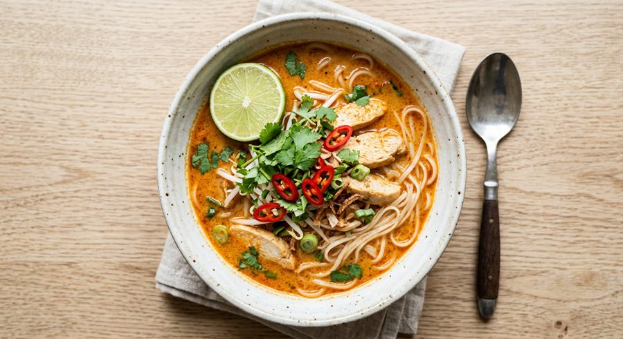 Coconut Curry Noodle Soup served and ready to eat