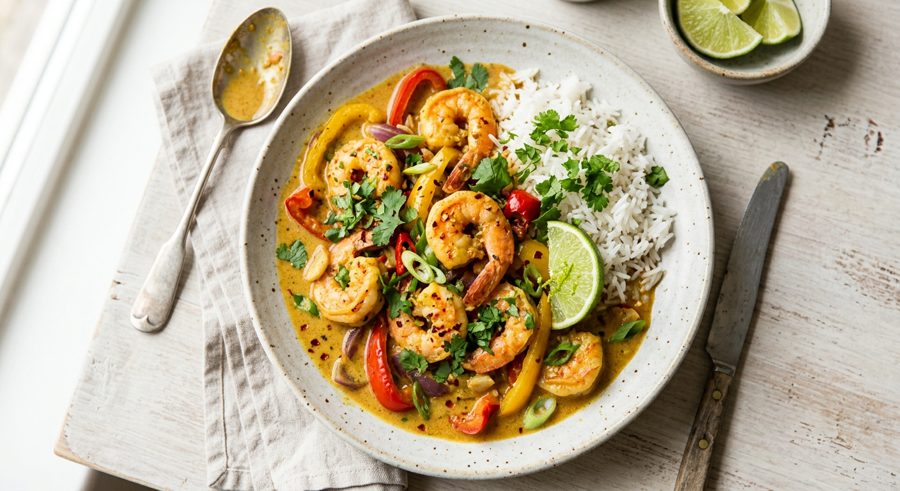 Coconut Shrimp Curry served and ready to eat