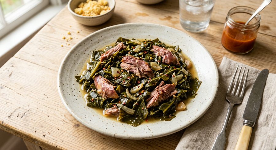 Collard Greens with Smoked Turkey served and ready to eat