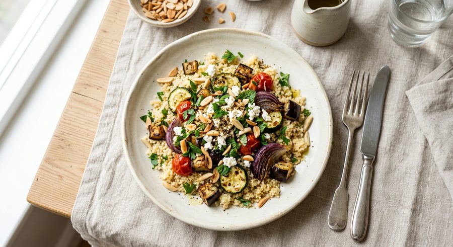 Couscous with Roasted Vegetables served and ready to eat
