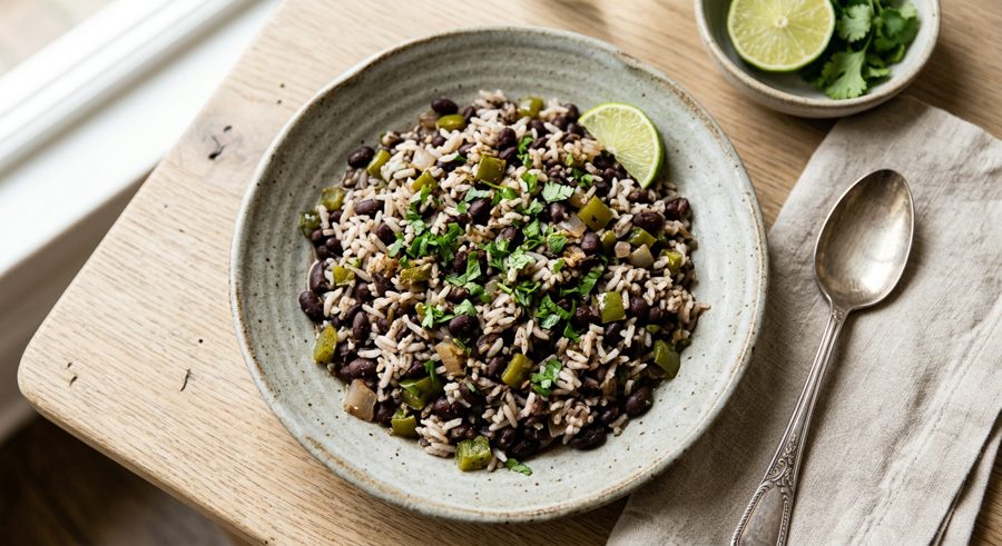 Cuban Black Beans & Rice served and ready to eat