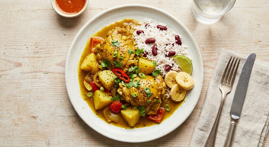 Curry Chicken Caribbean Style served and ready to eat