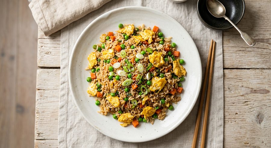 10-Minute Egg Fried Rice served and ready to eat