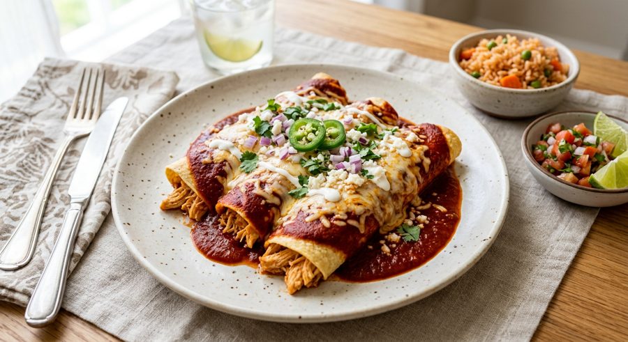 Enchiladas Rojas served and ready to eat