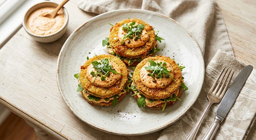 Fried Green Tomato Stacks served and ready to eat
