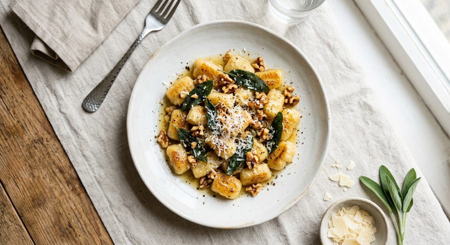 Gnocchi with Sage Butter served and ready to eat