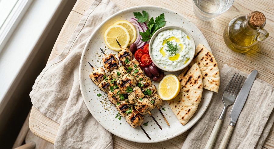 Greek Chicken Souvlaki served and ready to eat