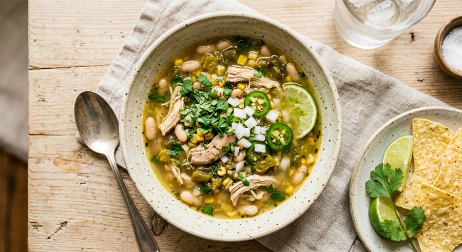 Green Chile Chicken Soup served and ready to eat