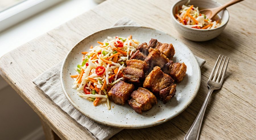 Haitian Griot with Pikliz served and ready to eat