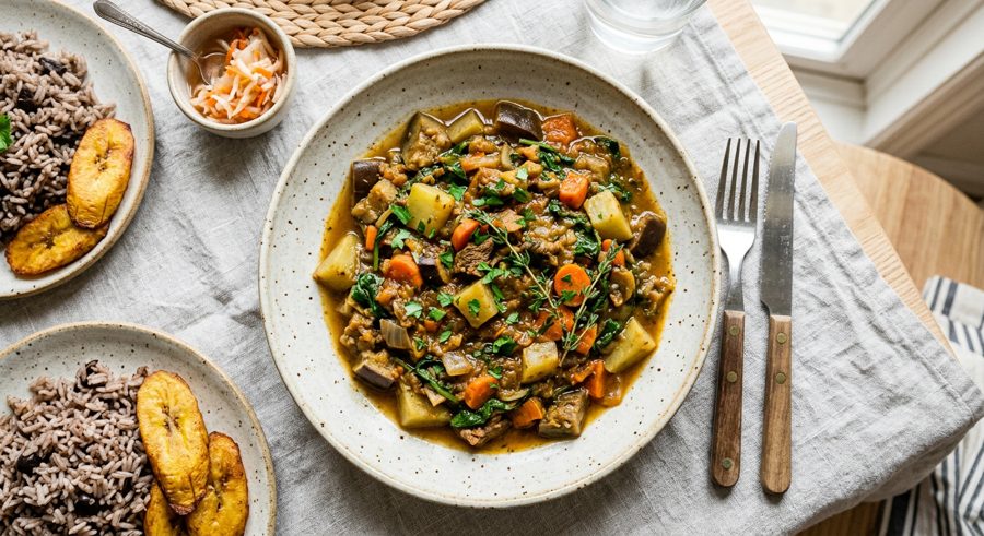 Haitian Legume Vegetable Stew served and ready to eat