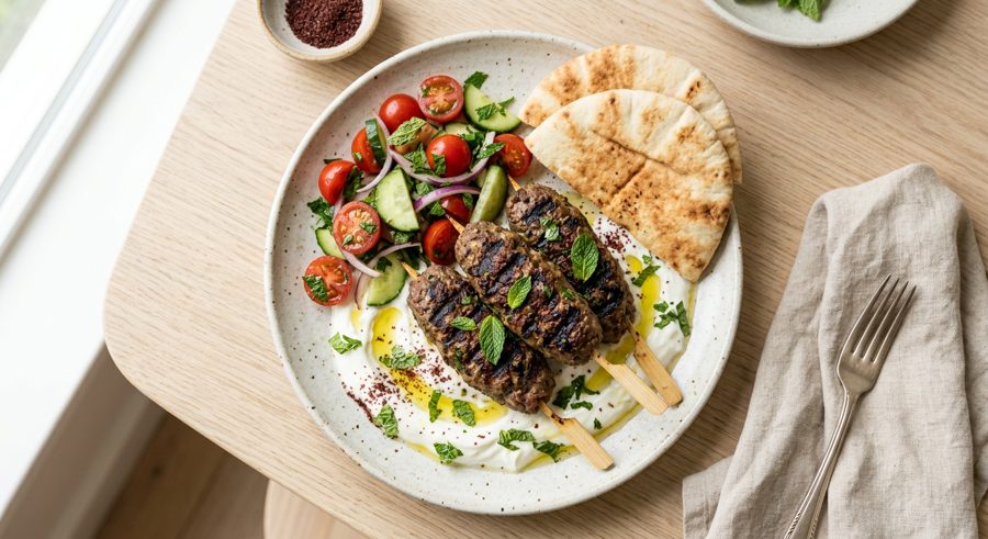 Lamb Kofta with Yogurt served and ready to eat