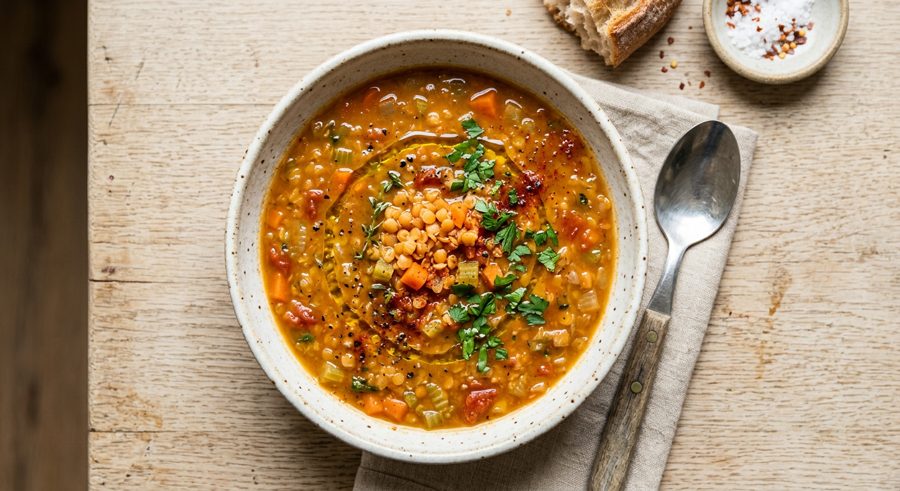 Cozy Lentil Soup served and ready to eat