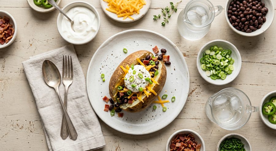 Loaded Baked Potato Bar served and ready to eat