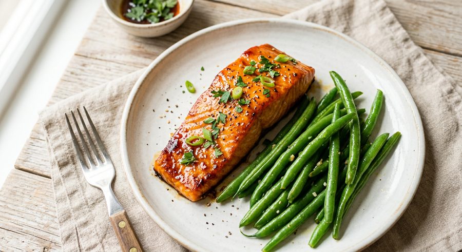 Maple Glazed Salmon served and ready to eat