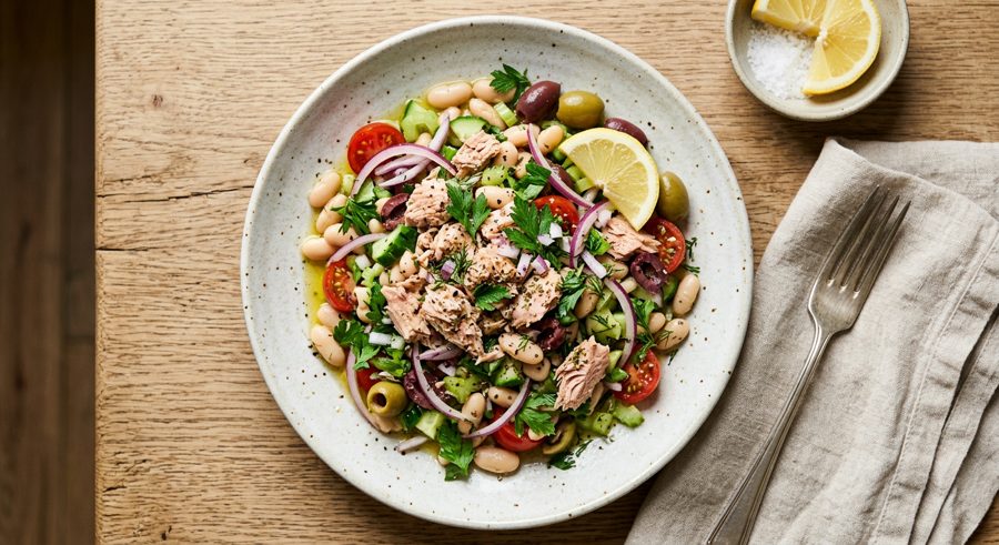 Mediterranean Tuna Salad served and ready to eat