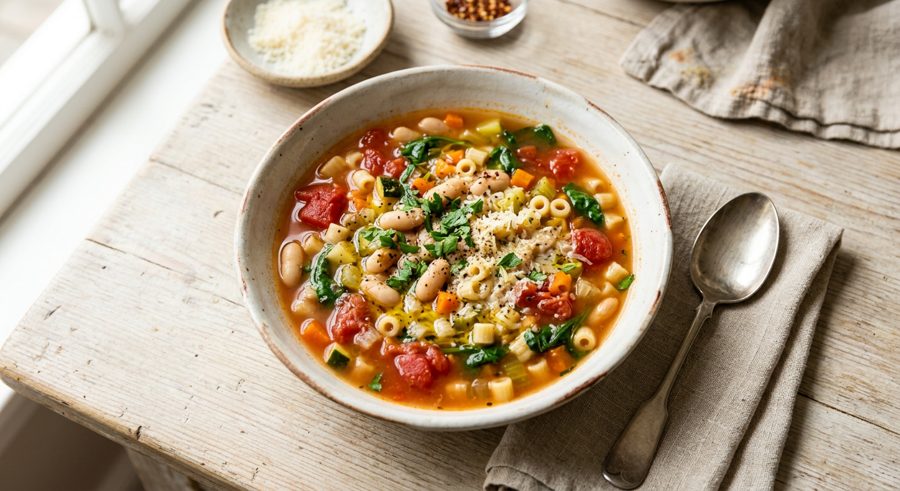 Minestrone served and ready to eat