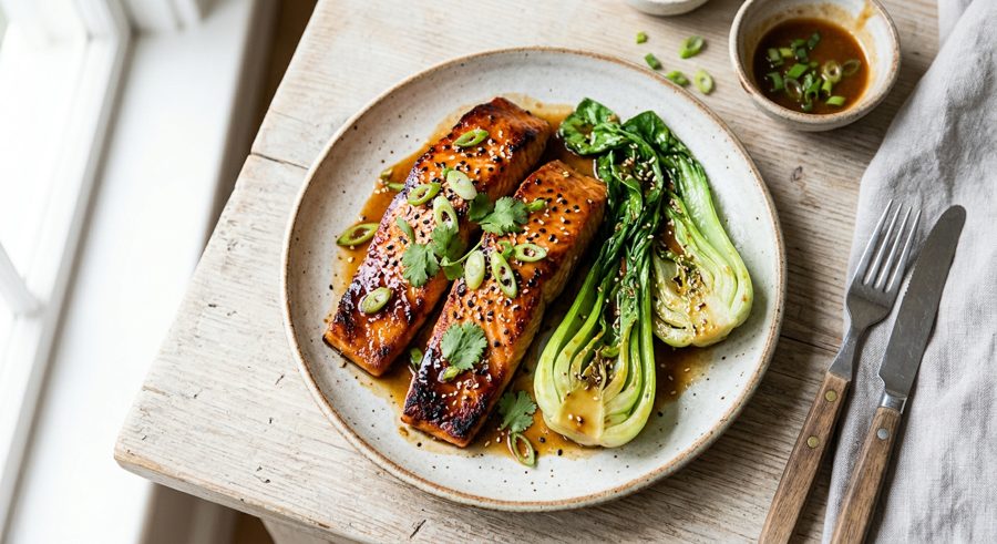 Miso Glazed Salmon served and ready to eat