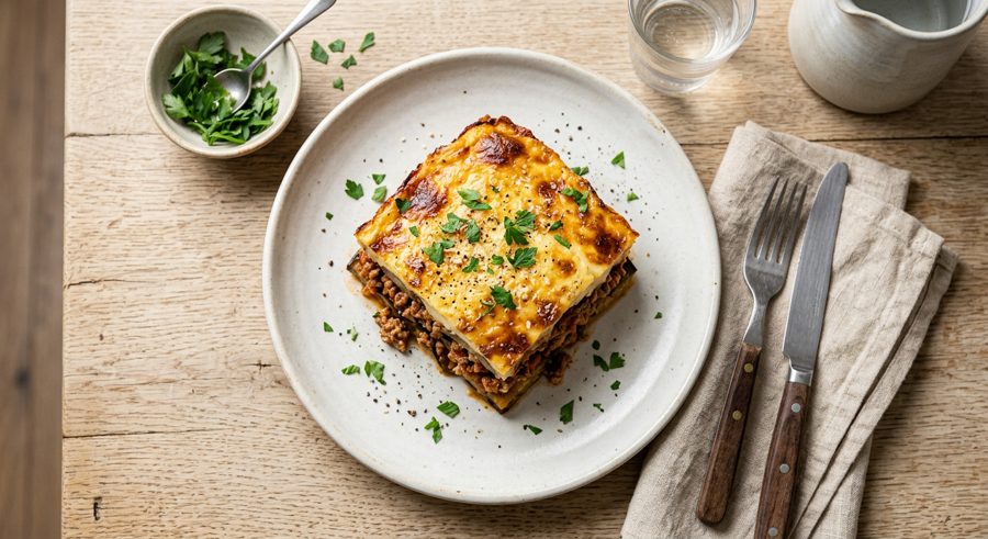 Moussaka served and ready to eat
