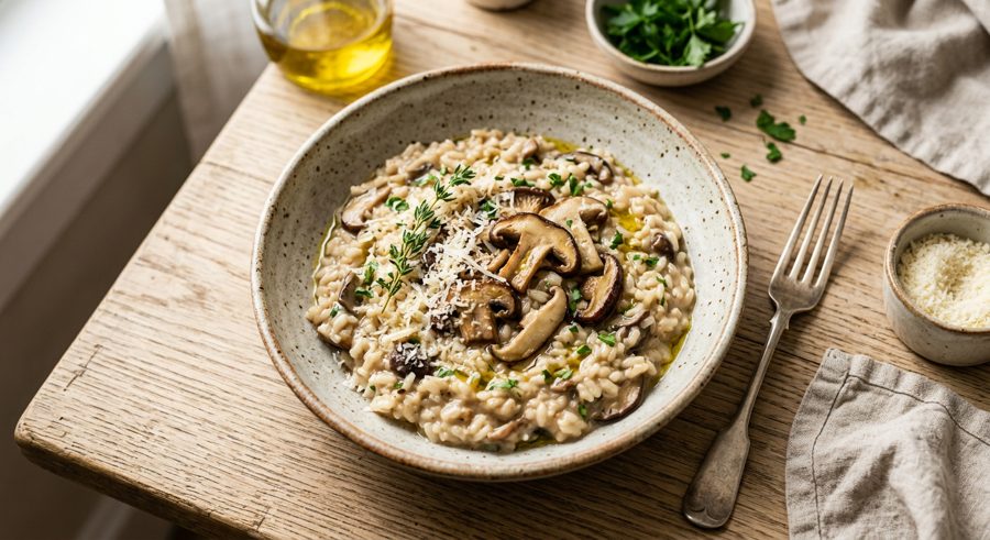 Mushroom Risotto served and ready to eat