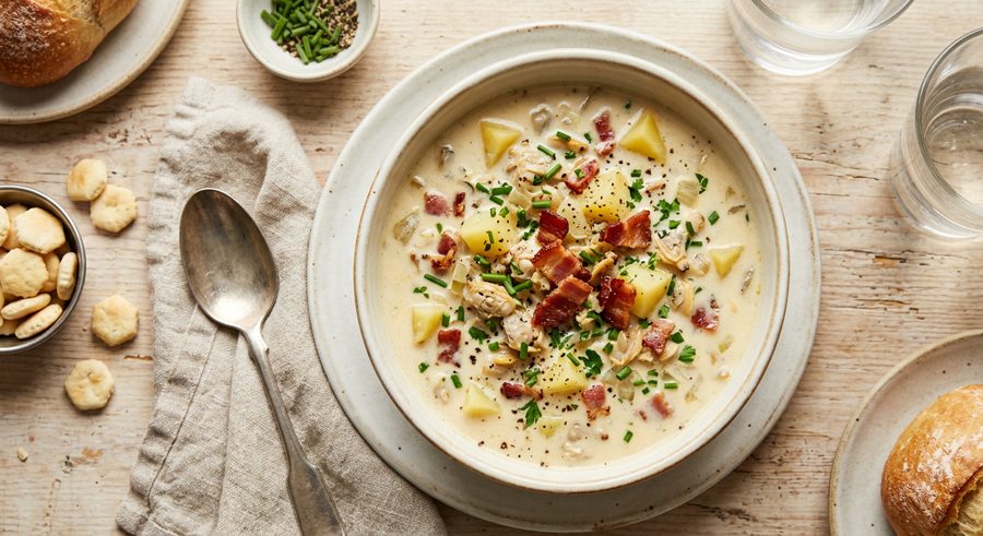 New England Clam Chowder served and ready to eat