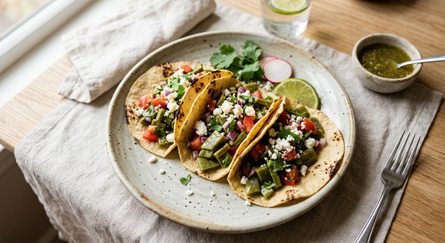 Nopales Salad Tacos served and ready to eat