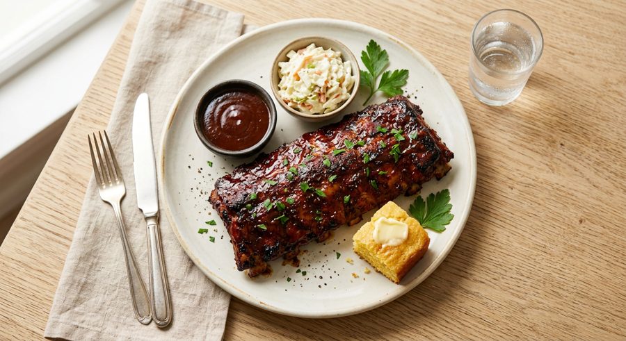 Oven BBQ Ribs served and ready to eat