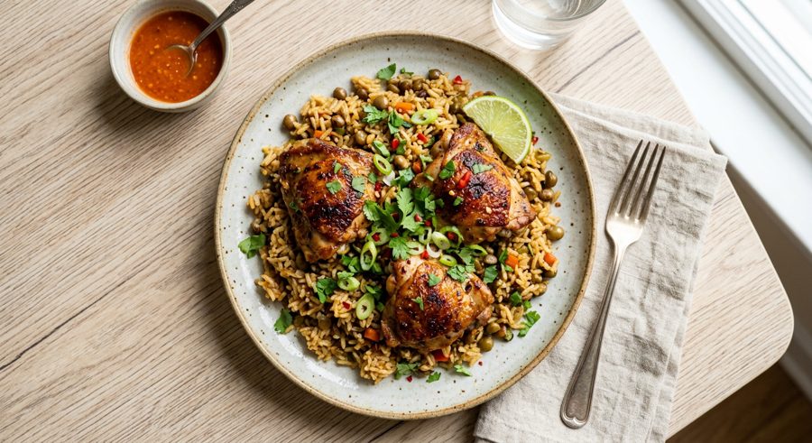 Pelau with Chicken served and ready to eat