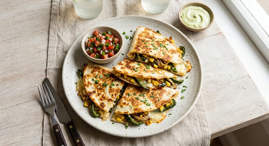 Poblano Quesadillas served and ready to eat