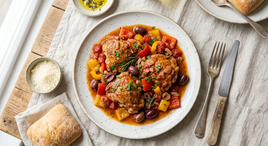 Pollo alla Cacciatora served and ready to eat