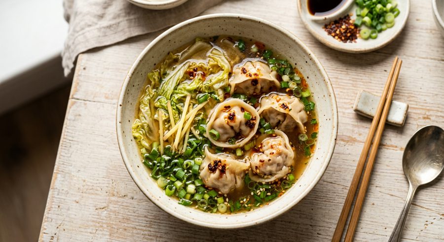 Pork Dumpling Soup served and ready to eat