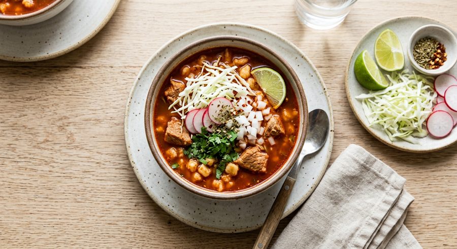 Pozole Rojo served and ready to eat